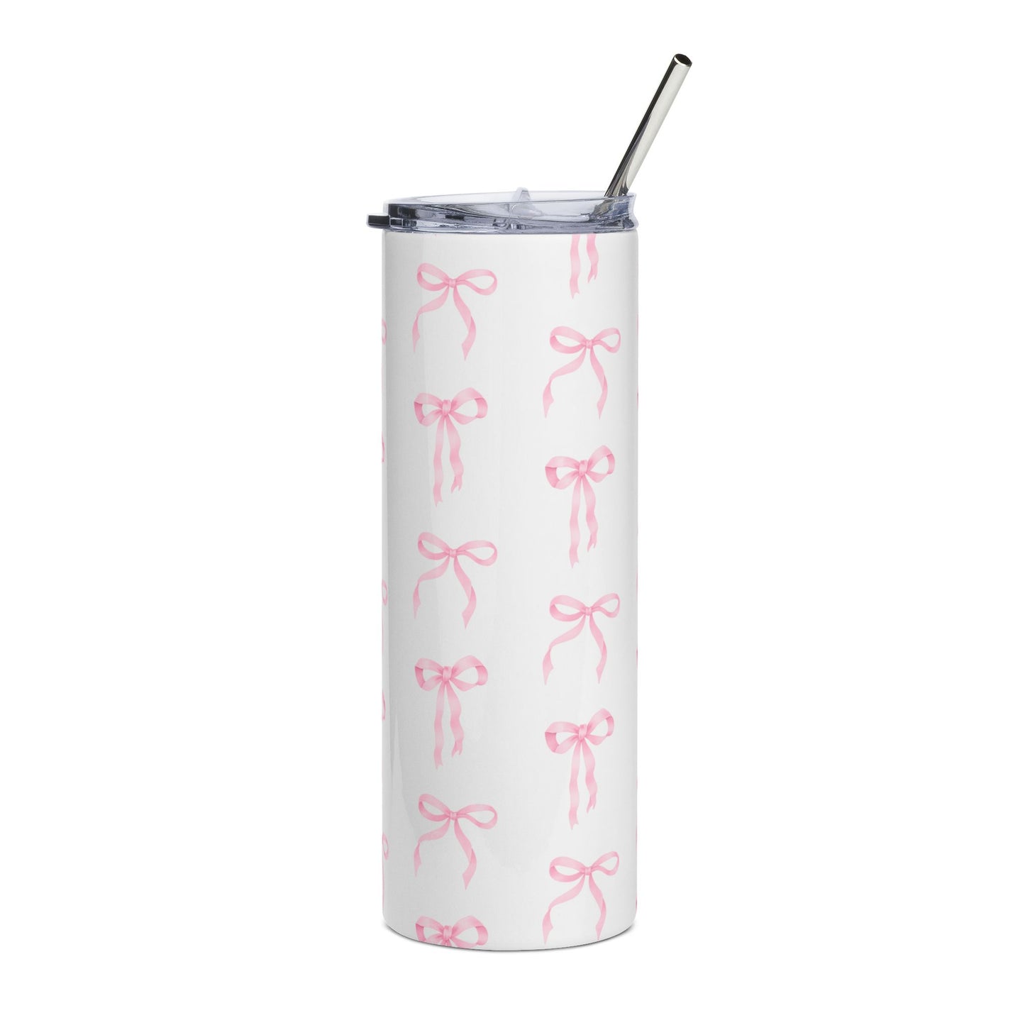 20oz Stainless Tumbler with Pink Bow Pattern — Cute Girly Travel Cup | Satin Waltz