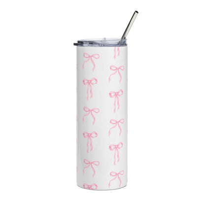 20oz Stainless Tumbler with Pink Bow Pattern — Cute Girly Travel Cup | Satin Waltz