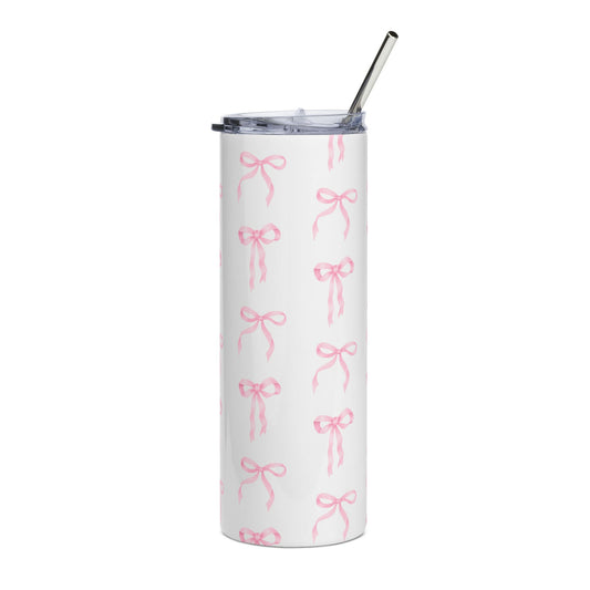 20oz Stainless Tumbler with Pink Bow Pattern — Cute Girly Travel Cup | Satin Waltz