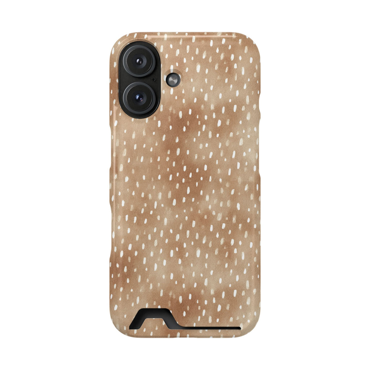 Fawn Fleck Card-Holder phone case in warm beige with irregular tan speckles and organic abstract marks.