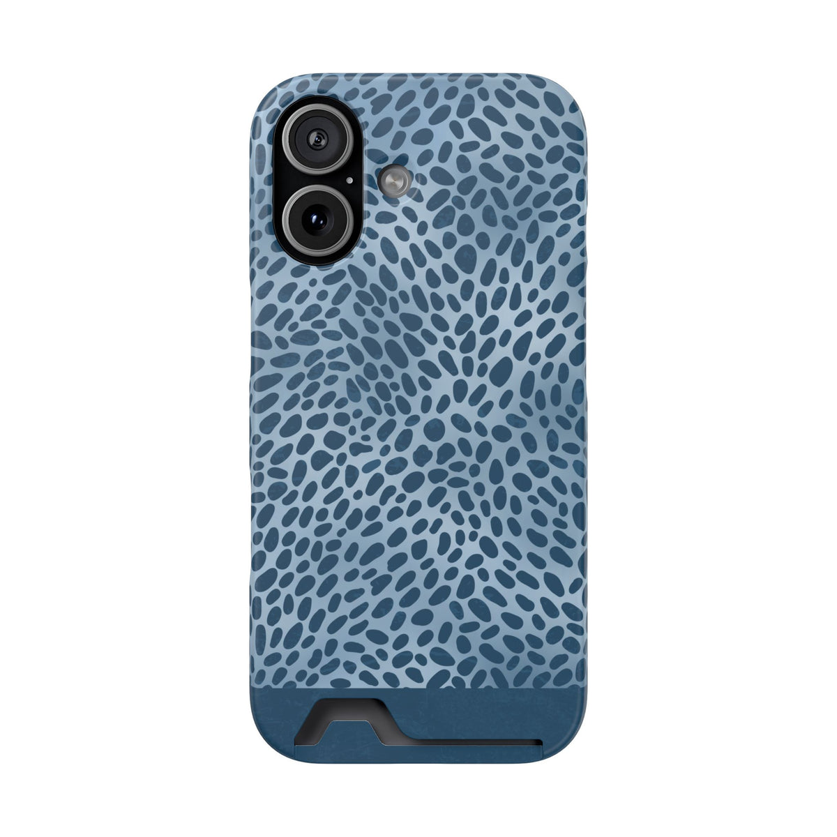 Poppy Blue Card-Holder Case with deep blue animal spots scattered over powder blue from the Wild Atelier collection.
