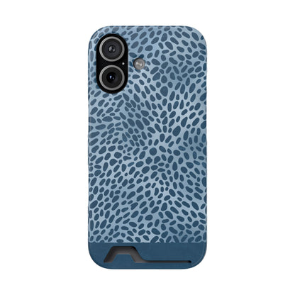 Poppy Blue Card-Holder Case with deep blue animal spots scattered over powder blue from the Wild Atelier collection.
