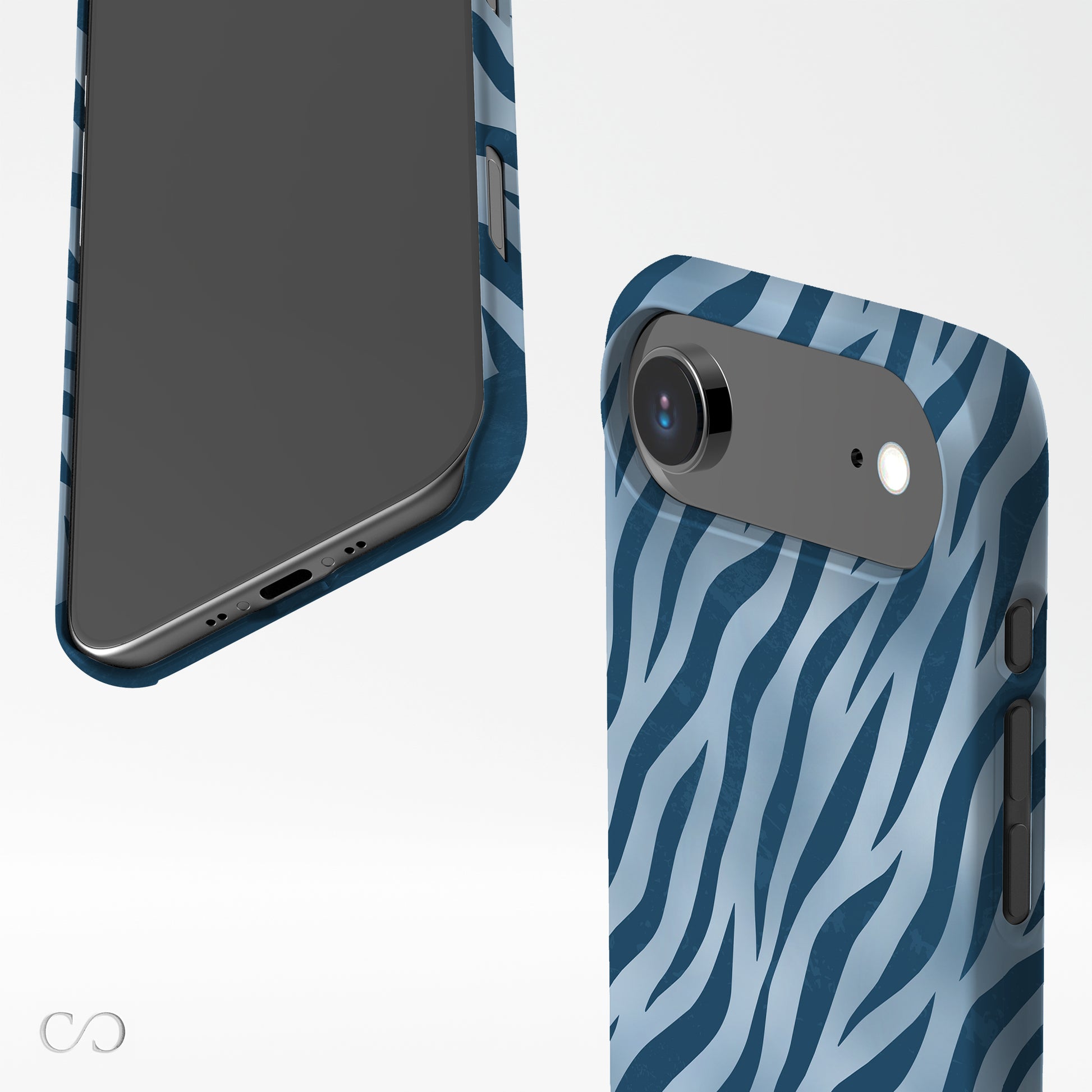 Skylark Canter Card-Holder Case with deep blue zebra stripes on powder blue from the Wild Atelier collection.
