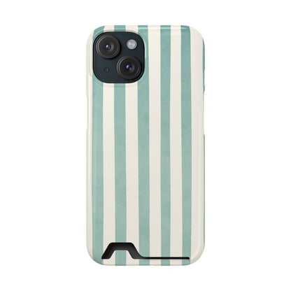 Striped Card Holder Phone Case — Mint & Cream Vertical Stripe Wallet Case
