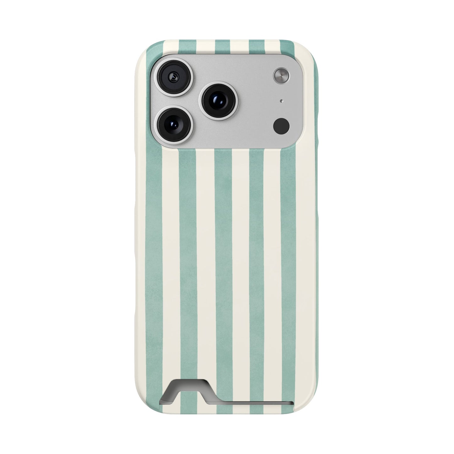 Striped Card Holder Phone Case — Mint & Cream Vertical Stripe Wallet Case
