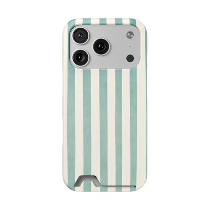 Striped Card Holder Phone Case — Mint & Cream Vertical Stripe Wallet Case