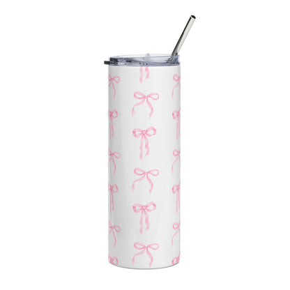 20oz Stainless Tumbler with Pink Bow Pattern — Cute Girly Travel Cup | Satin Waltz