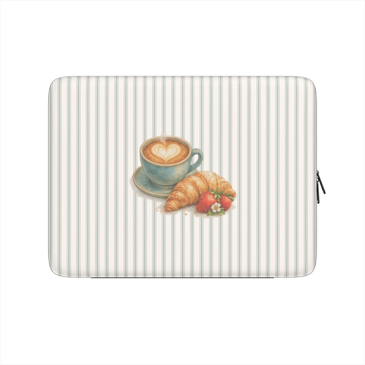 coffee laptop sleeve croissant laptop case sage green striped laptop sleeve aesthetic laptop bag neutral laptop sleeve coffee aesthetic case