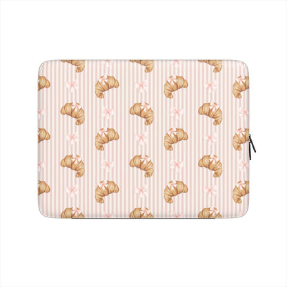 croissant laptop sleeve pink striped vegan leather laptop case bow aesthetic laptop sleeve cute pastry laptop bag girly laptop cover