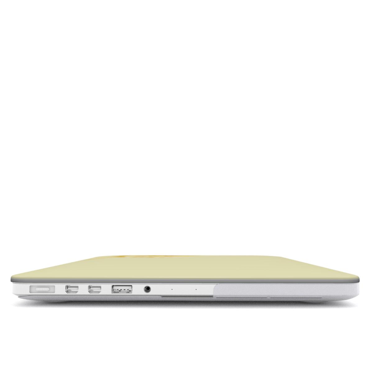 Yellow hibiscus MacBook case with soft lemon floral print on a slim hard shell Apple MacBook cover by Case & Charm.