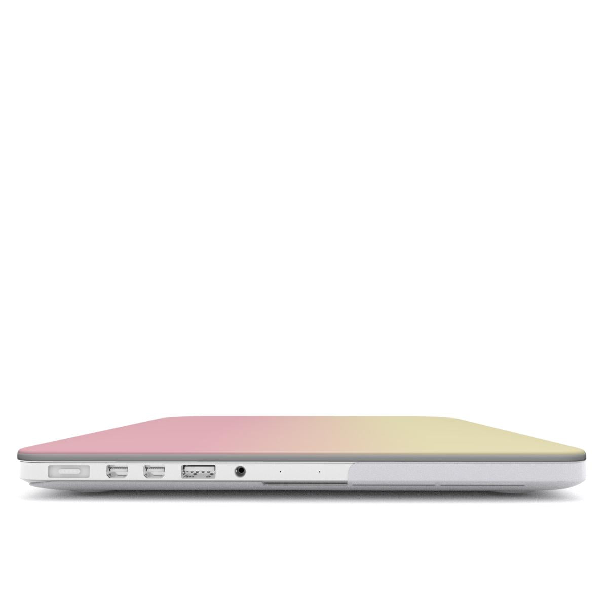 Pink and yellow MacBook case with soft sunset ombre gradient print on a slim hard shell Apple MacBook cover by Case & Charm.