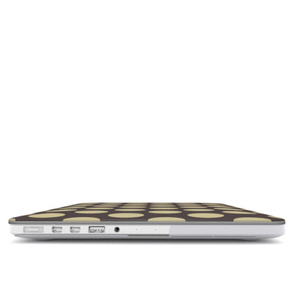 Vanilla Truffle MacBook Case featuring oversized creamy vanilla polka dots on a rich cocoa-brown background.