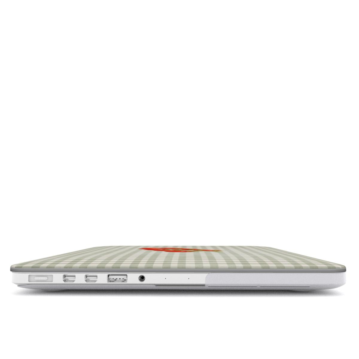 Garden Bounty MacBook Case with watercolour red tomato vine on soft sage gingham
