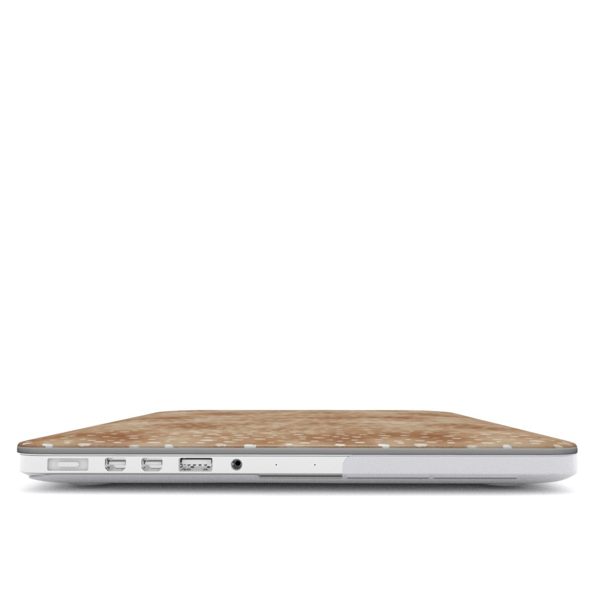 Fawn Fleck MacBook shell in warm beige with irregular tan speckles and a soft organic neutral pattern.