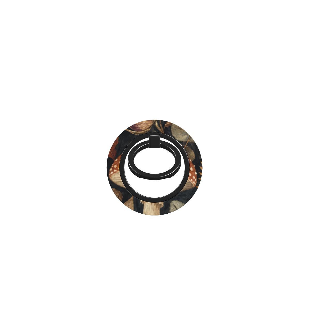 Woodland Forage Magnetic Ring Holder with mushrooms, ferns, pinecones and dark vintage-inspired woodland botanicals.