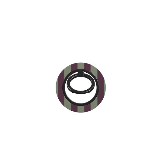 Mulberry Ticking Magnetic Ring Holder with muted plum and sage green stripes in a vintage-inspired heritage pattern.