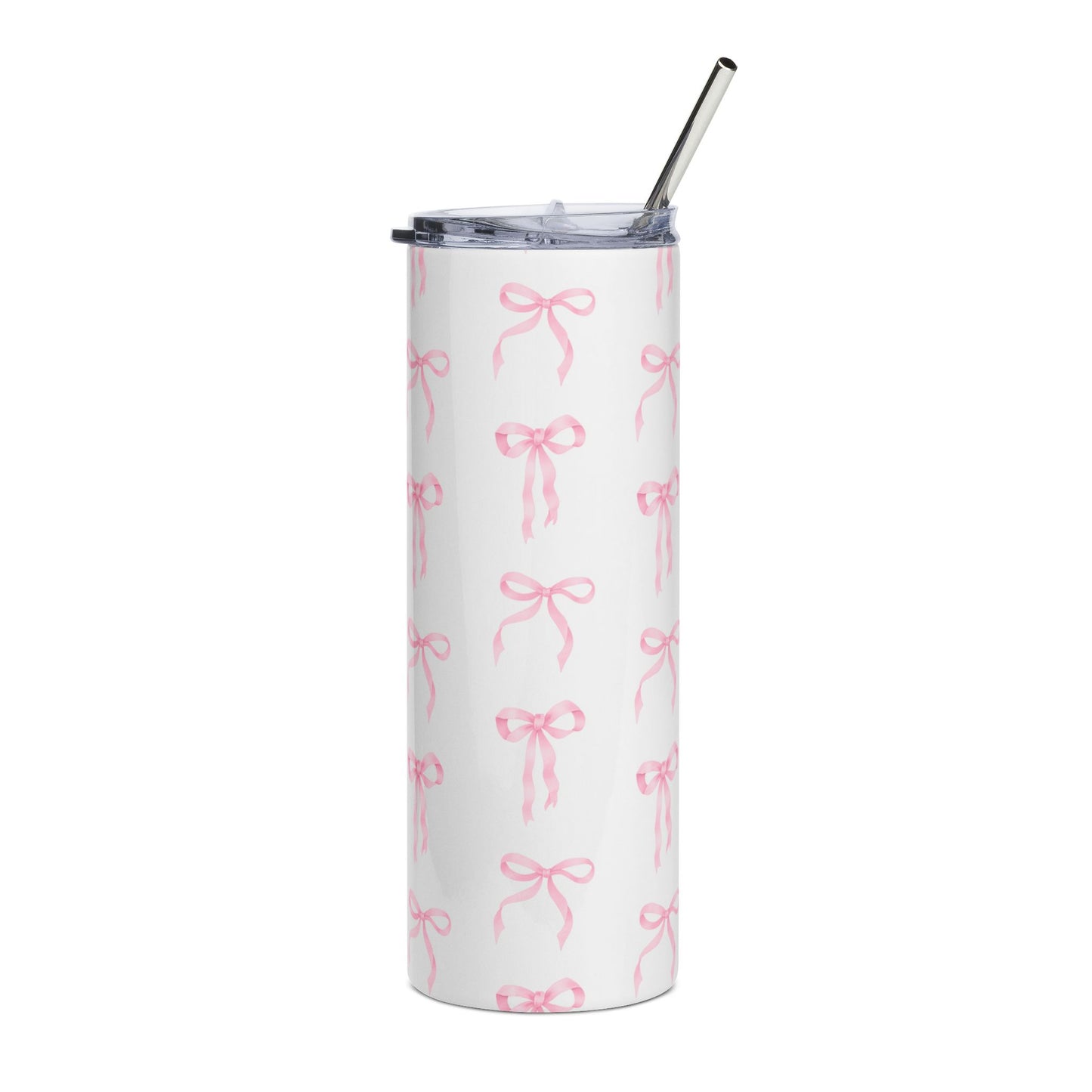 20oz Stainless Tumbler with Pink Bow Pattern — Cute Girly Travel Cup | Satin Waltz
