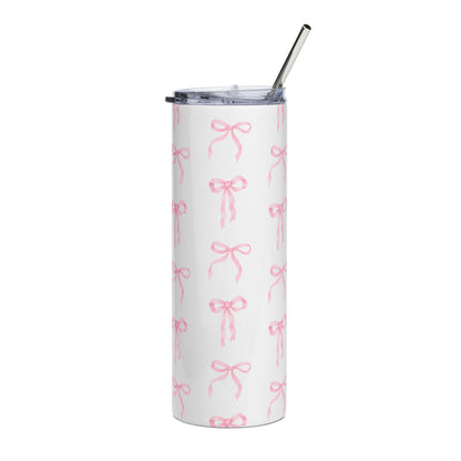 20oz Stainless Tumbler with Pink Bow Pattern — Cute Girly Travel Cup | Satin Waltz