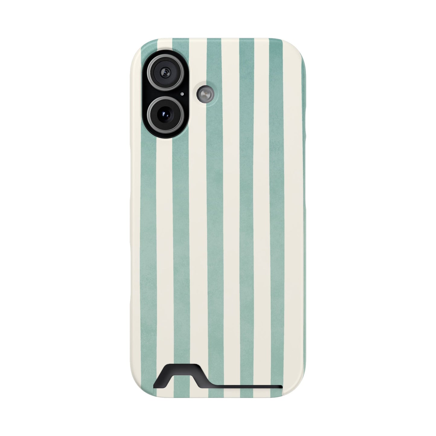 Striped Card Holder Phone Case — Mint & Cream Vertical Stripe Wallet Case