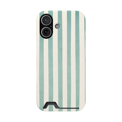 Striped Card Holder Phone Case — Mint & Cream Vertical Stripe Wallet Case