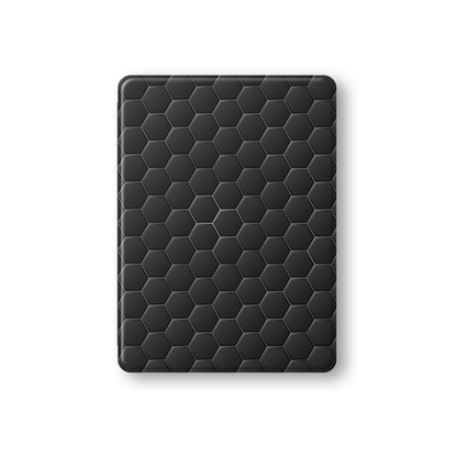 Blackout Circuit Apple iPad case with matte black geometric design, vegan Saffiano leather exterior, Apple Pencil holder and slim protective build.