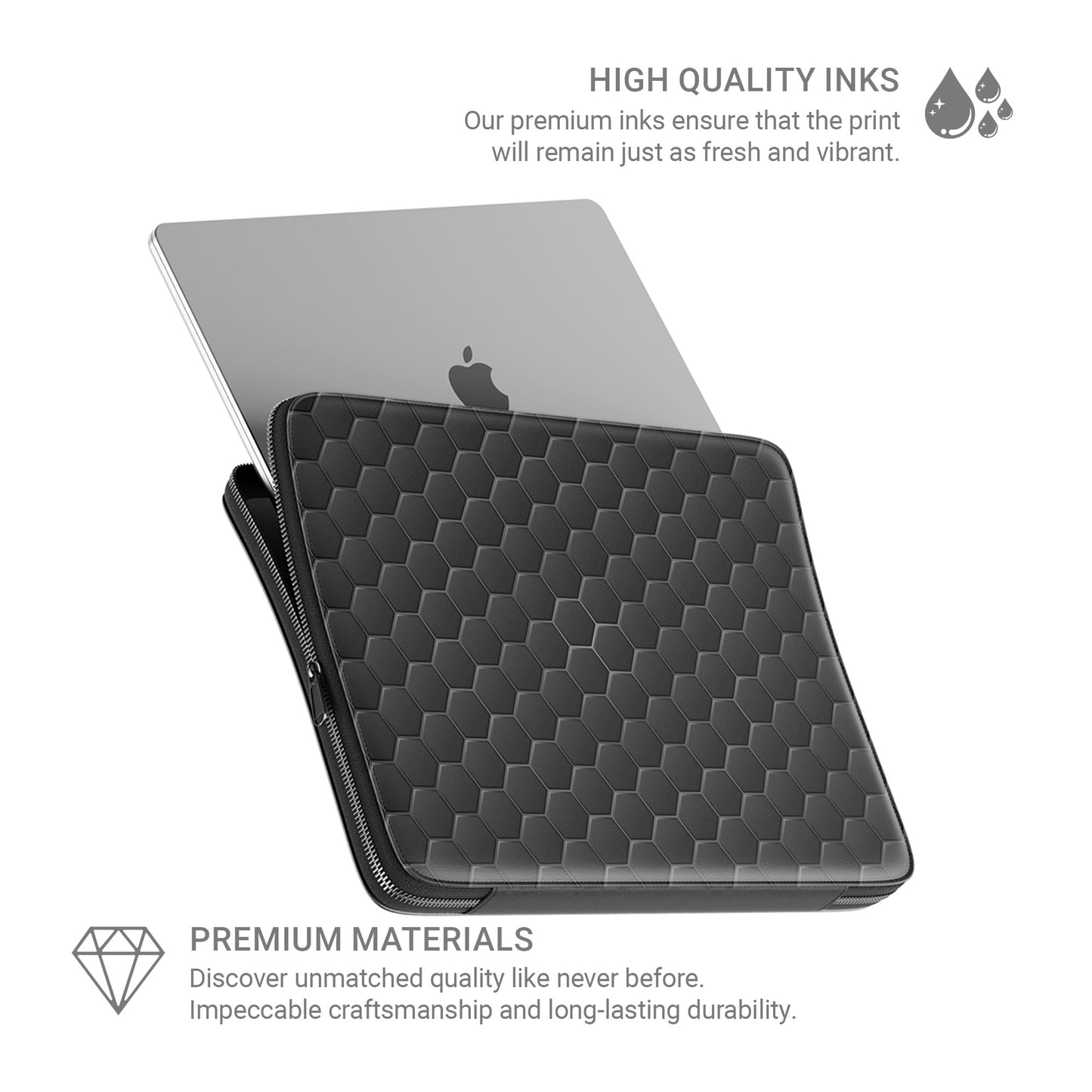 Blackout Circuit MacBook case with matte black honeycomb design on flat surface