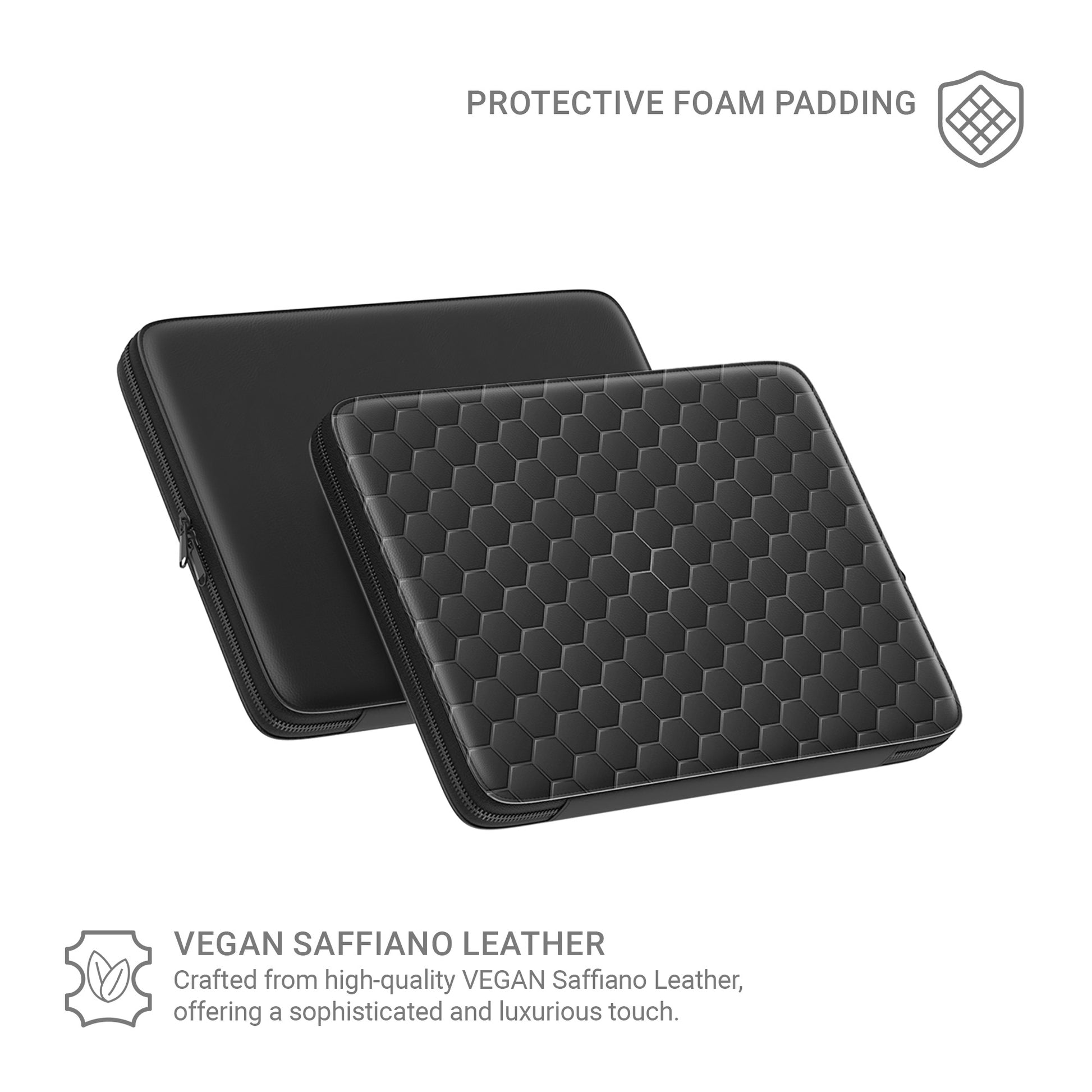 Blackout Circuit MacBook case with matte black honeycomb design on flat surface