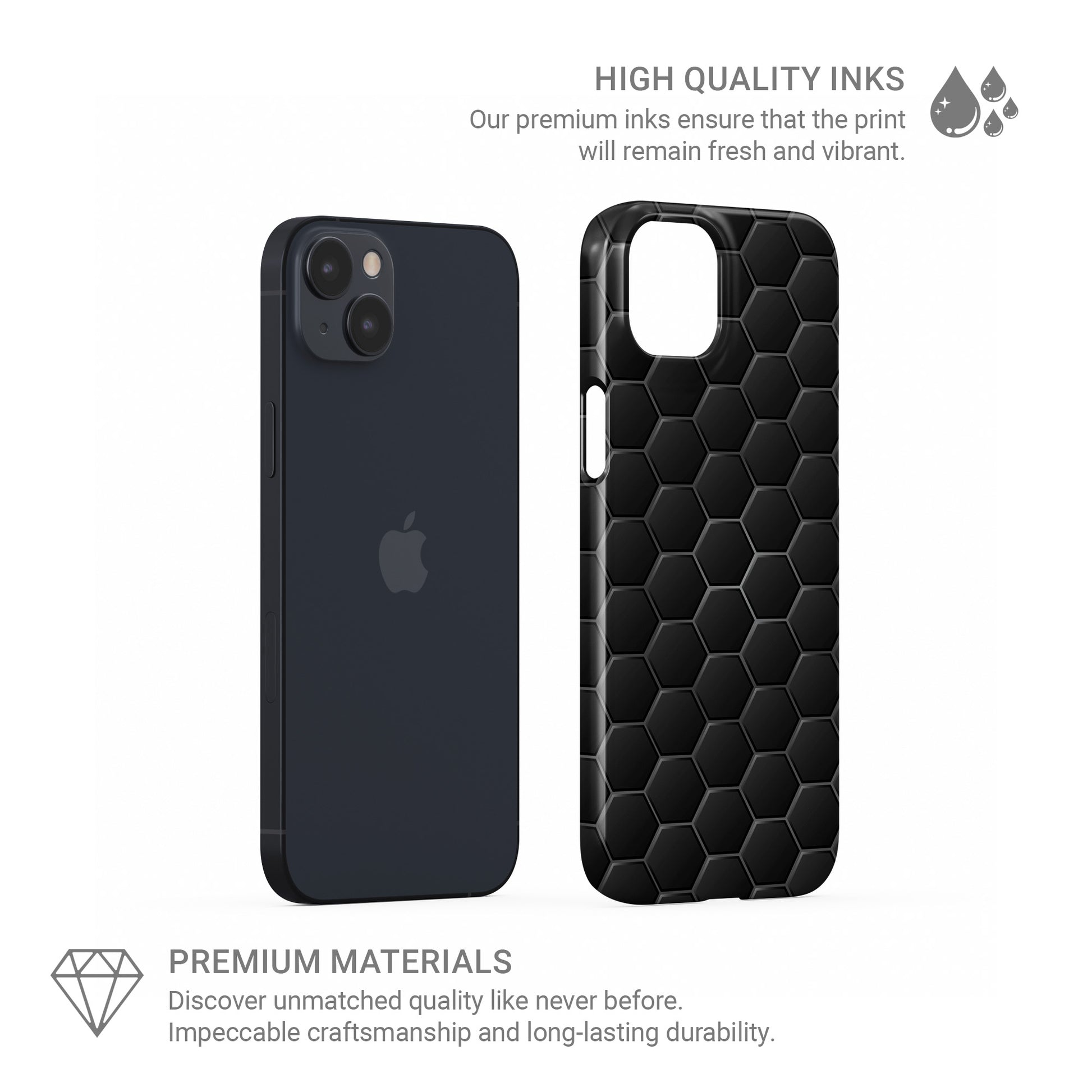Blackout Circuit snap phone case with dark geometric hexagon pattern and subtle 3D texture.