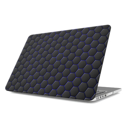 Midnight Voltage laptop case with black hexagon design and blue accents in a slim hard shell finish