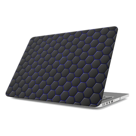 Midnight Voltage laptop case with black hexagon design and blue accents in a slim hard shell finish