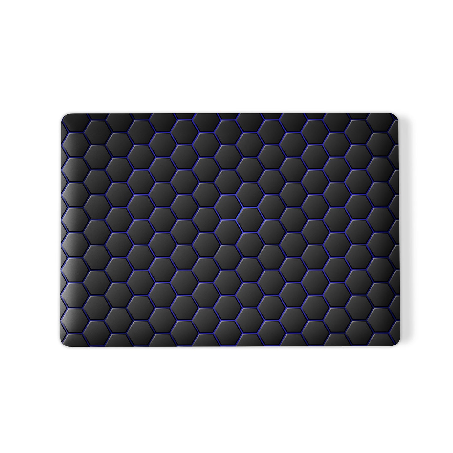 Midnight Voltage laptop case with black hexagon design and blue accents in a slim hard shell finish