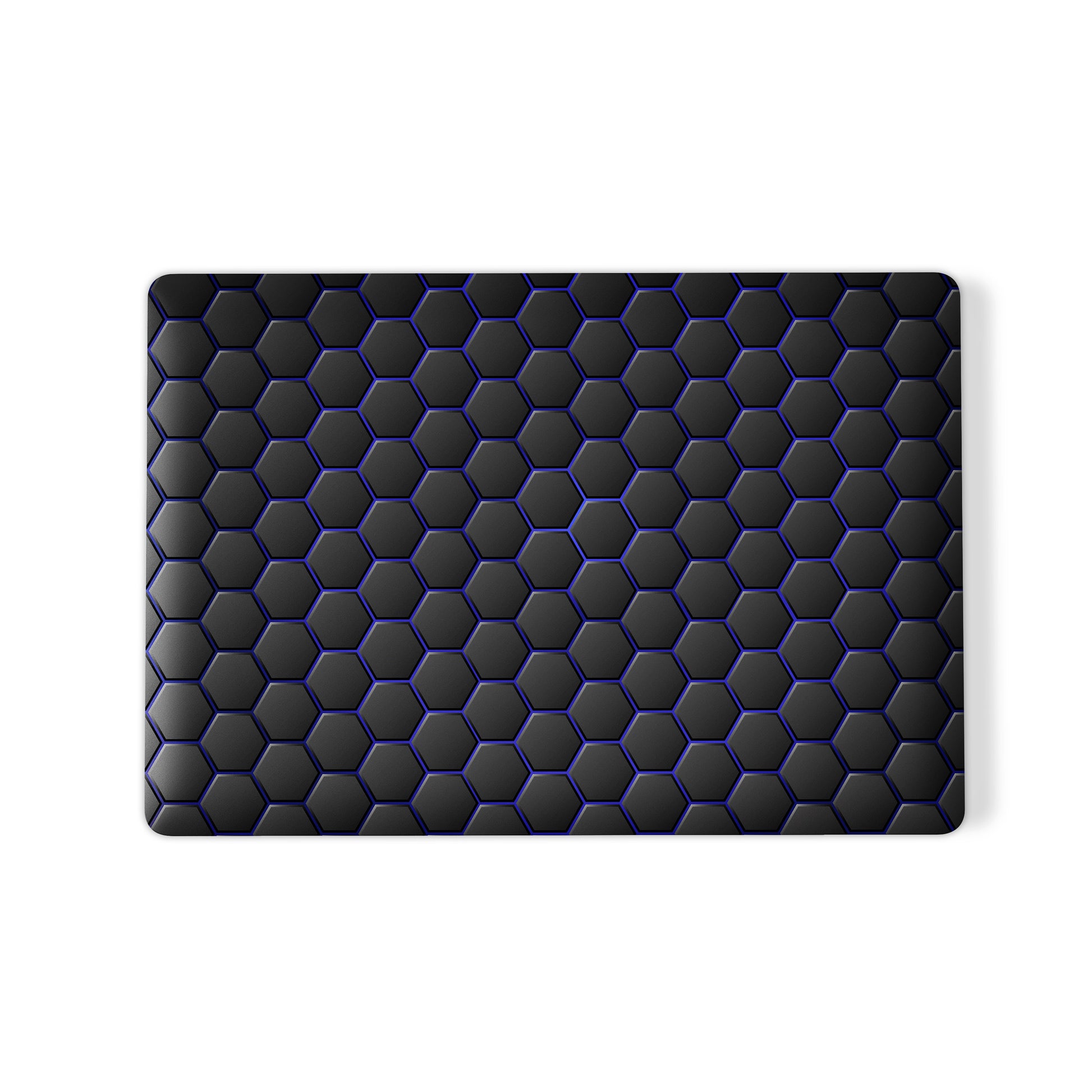 Midnight Voltage laptop case with black hexagon design and blue accents in a slim hard shell finish