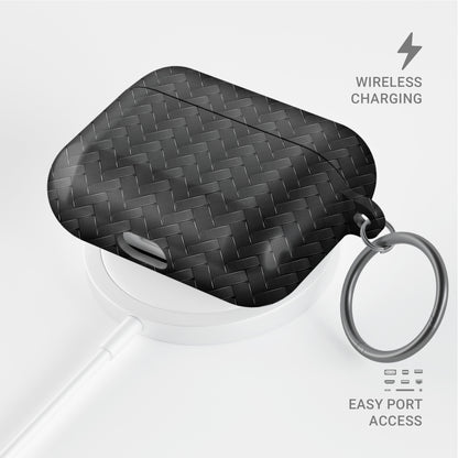 Carbon Chevron AirPods tough case with black chevron carbon fibre style print and glossy smooth finish