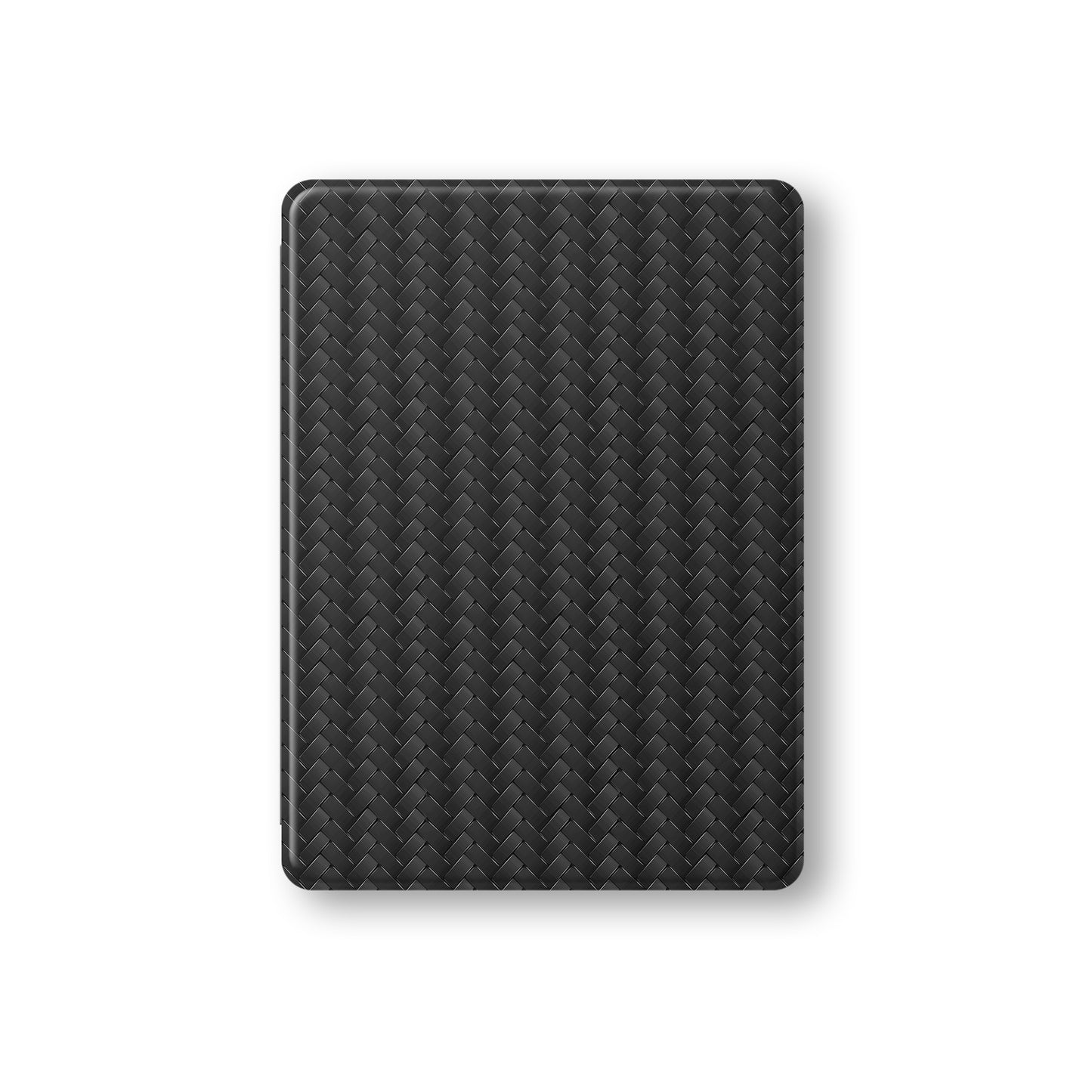 Carbon Chevron Apple iPad case with dark chevron pattern, vegan Saffiano leather exterior and slim folio design with Apple Pencil holder