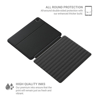 Carbon Chevron Apple iPad case with dark chevron pattern, vegan Saffiano leather exterior and slim folio design with Apple Pencil holder