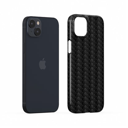 Glossy black chevron woven pattern printed in a carbon-style design on a slim snap phone case