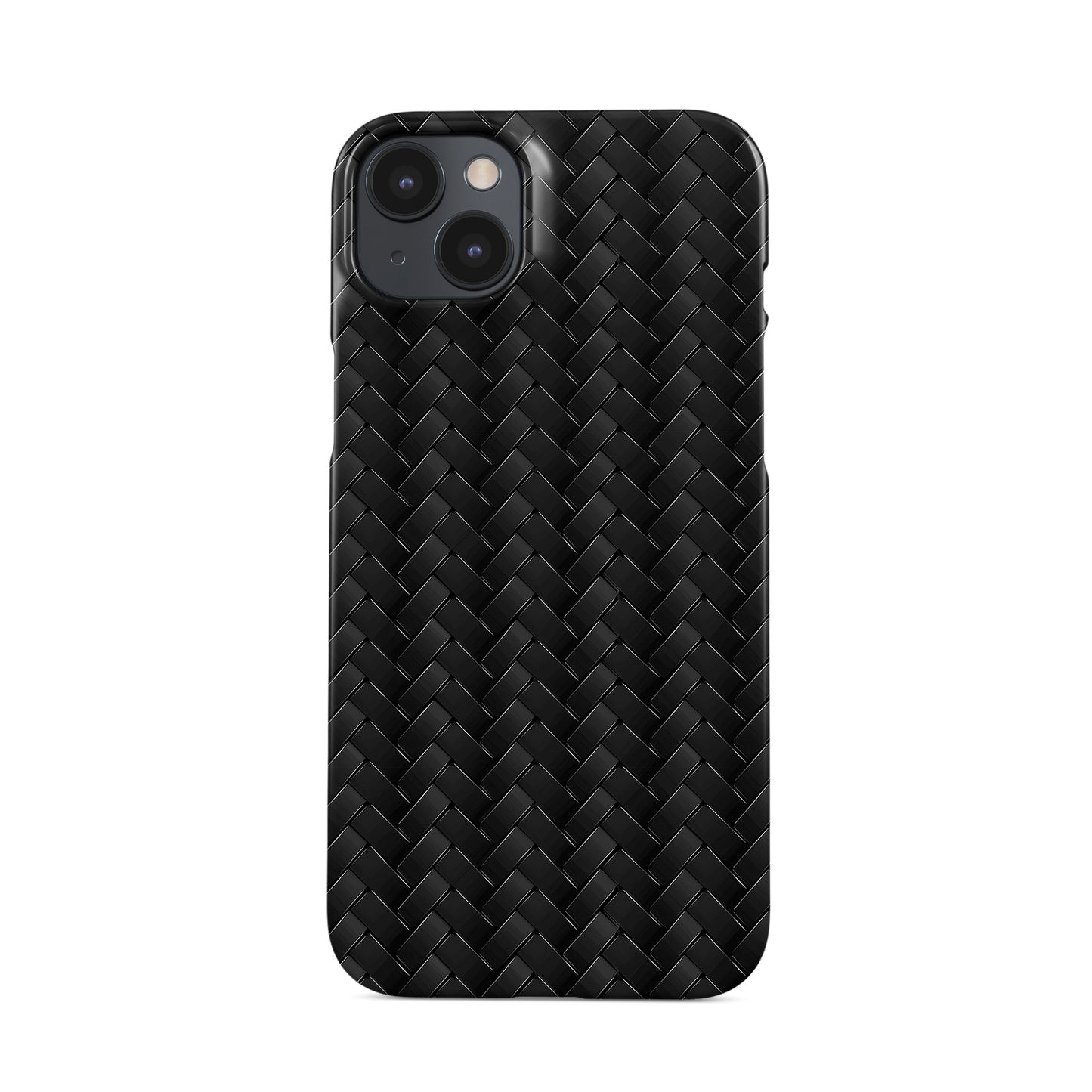 Glossy black chevron woven pattern printed in a carbon-style design on a slim snap phone case