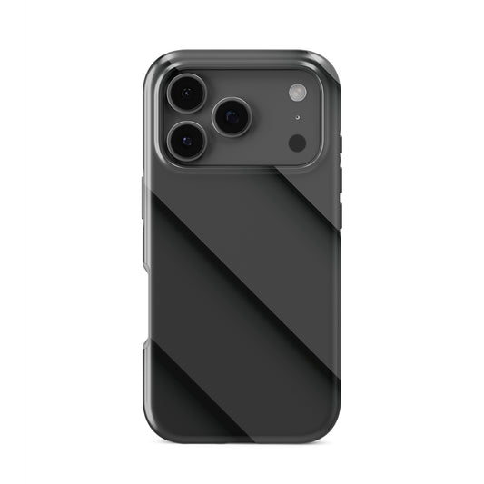 Matte black diagonal panel artwork with layered shadow effect printed on a modern tough phone case.