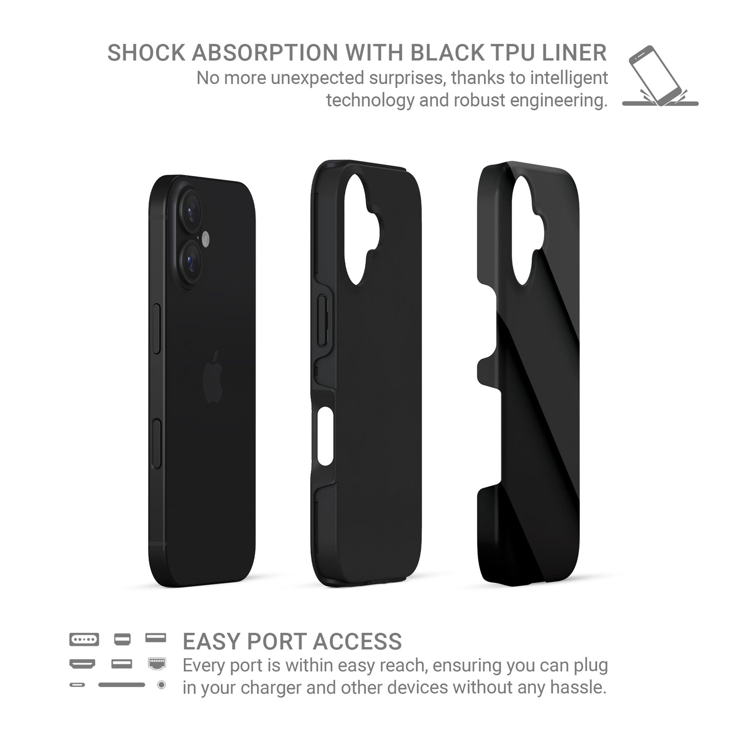 Matte black diagonal panel artwork with layered shadow effect printed on a modern tough phone case.