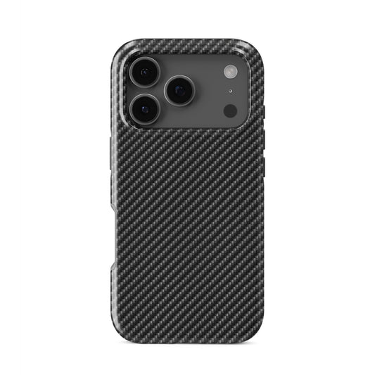 Black carbon fibre diagonal weave pattern with high-tech textured detail on a modern tough phone case.