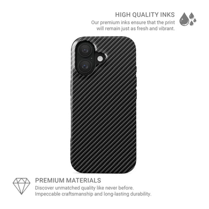 Black carbon fibre diagonal weave pattern with high-tech textured detail on a modern tough phone case.