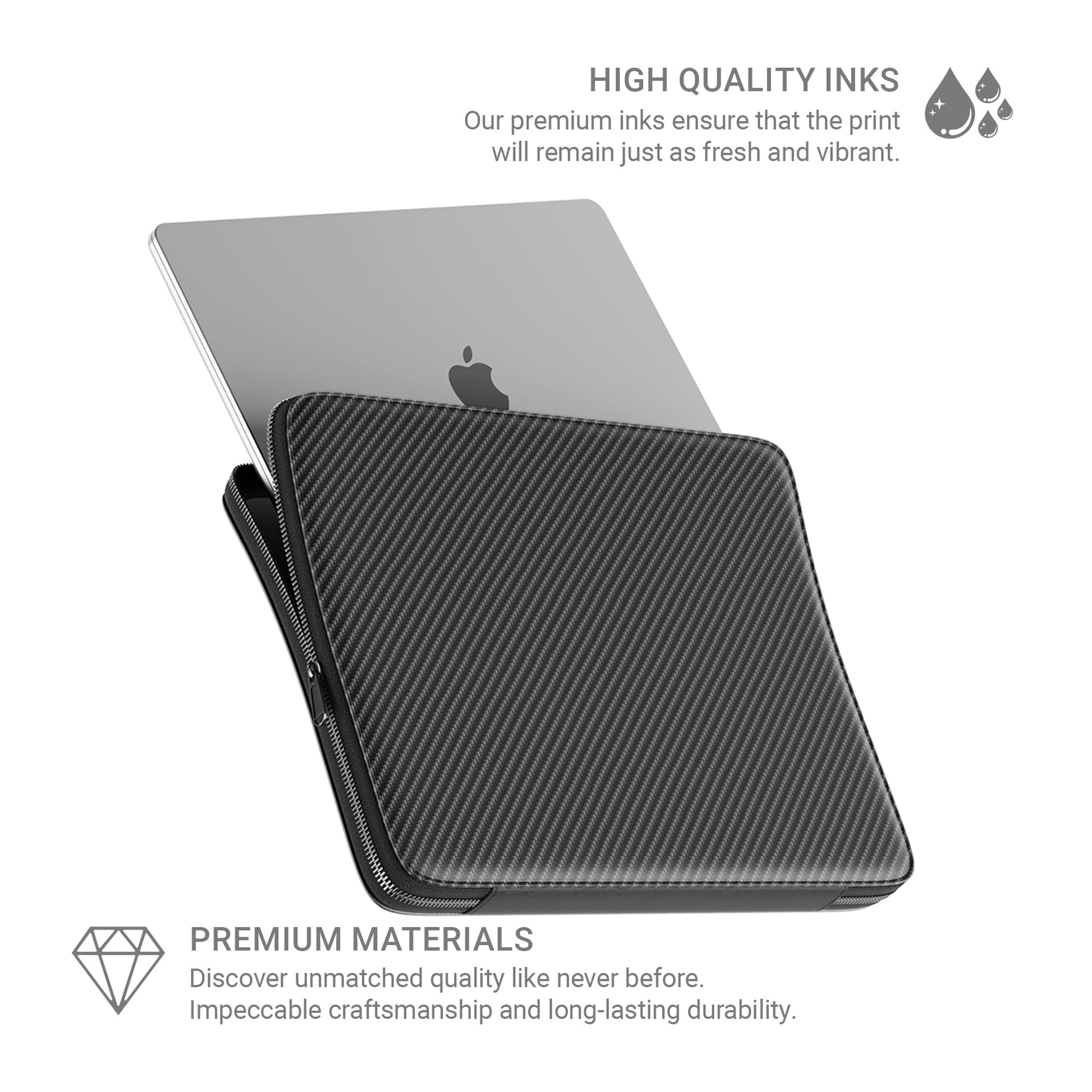 Carbon Nexus MacBook case with black carbon fibre style print and slim padded laptop sleeve design