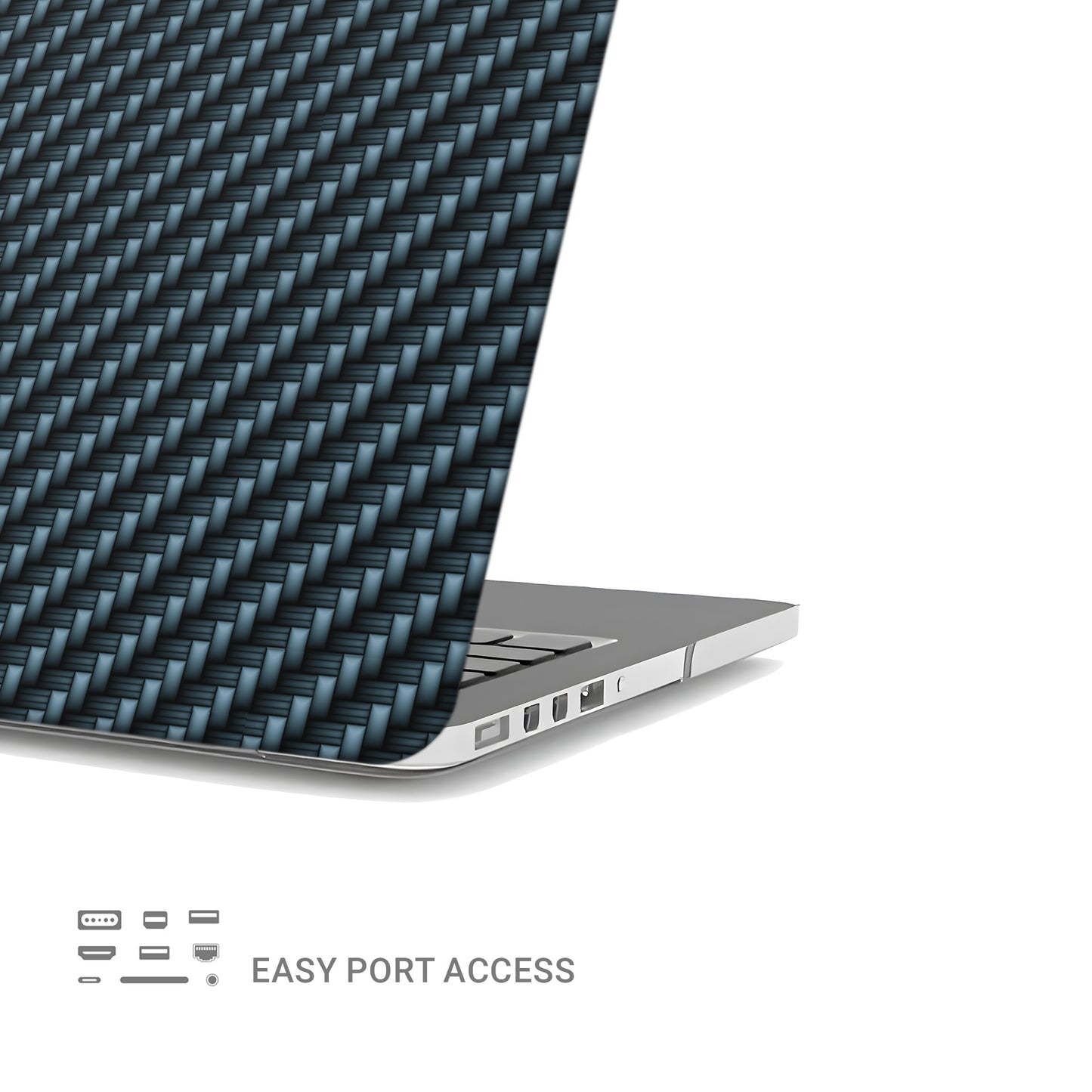 Carbonwave Blue MacBook case with woven carbon style texture and slim matte hard shell design