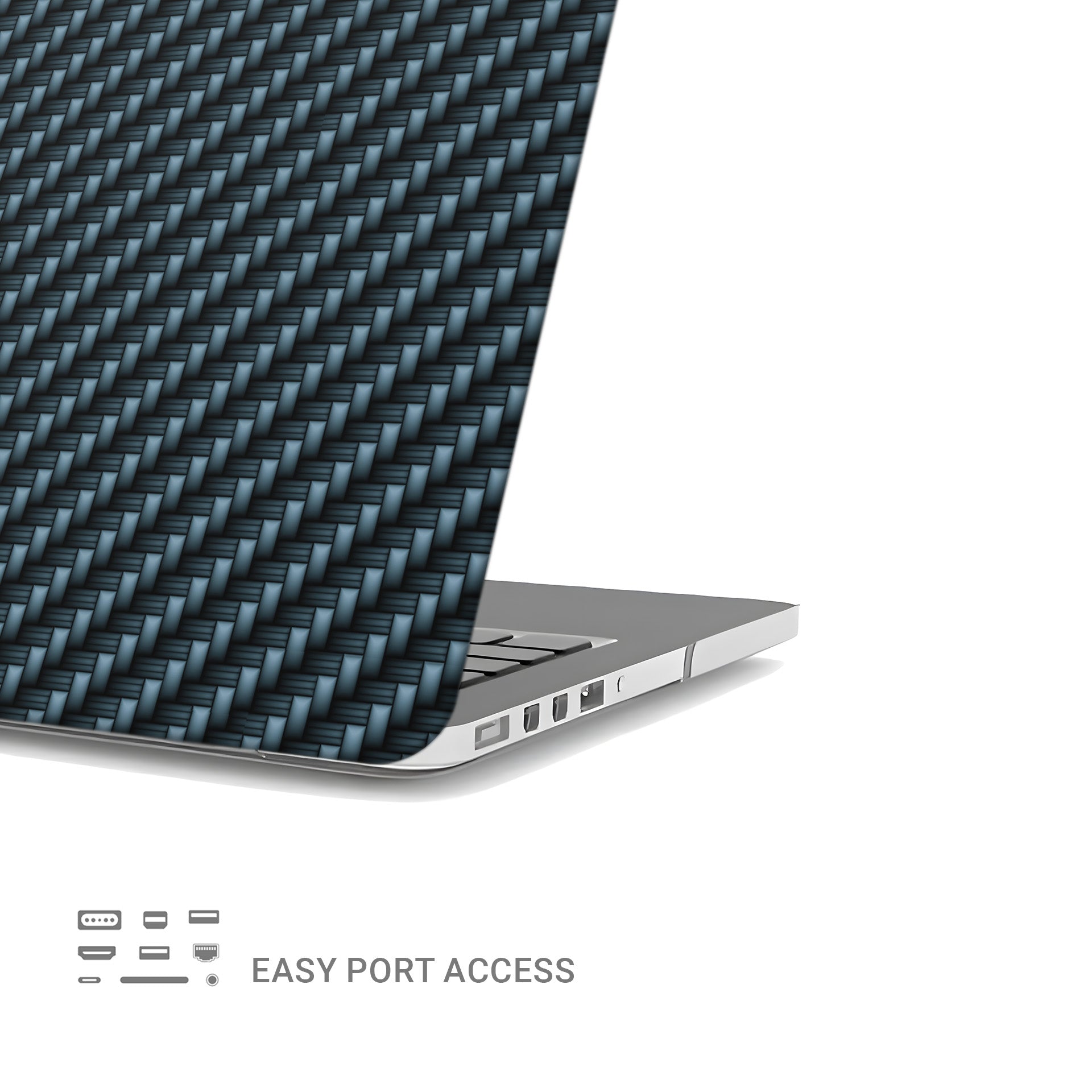 Carbonwave Blue MacBook case with woven carbon style texture and slim matte hard shell design