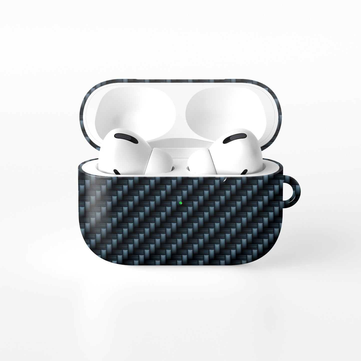 Carbonwave Blue AirPods tough case with woven carbon style pattern and glossy finish