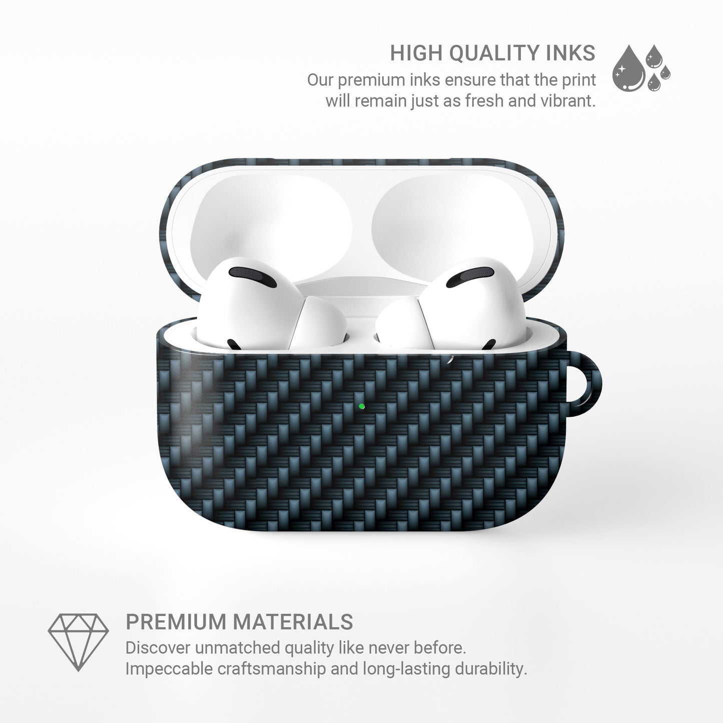 Carbonwave Blue AirPods tough case with woven carbon style pattern and glossy finish
