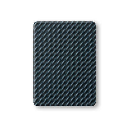 Carbonwave Blue Apple iPad case with woven carbon style pattern, vegan leather finish and Apple Pencil holder