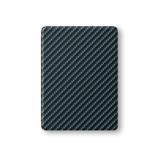 Carbonwave Blue Apple iPad case with woven carbon style pattern, vegan leather finish and Apple Pencil holder