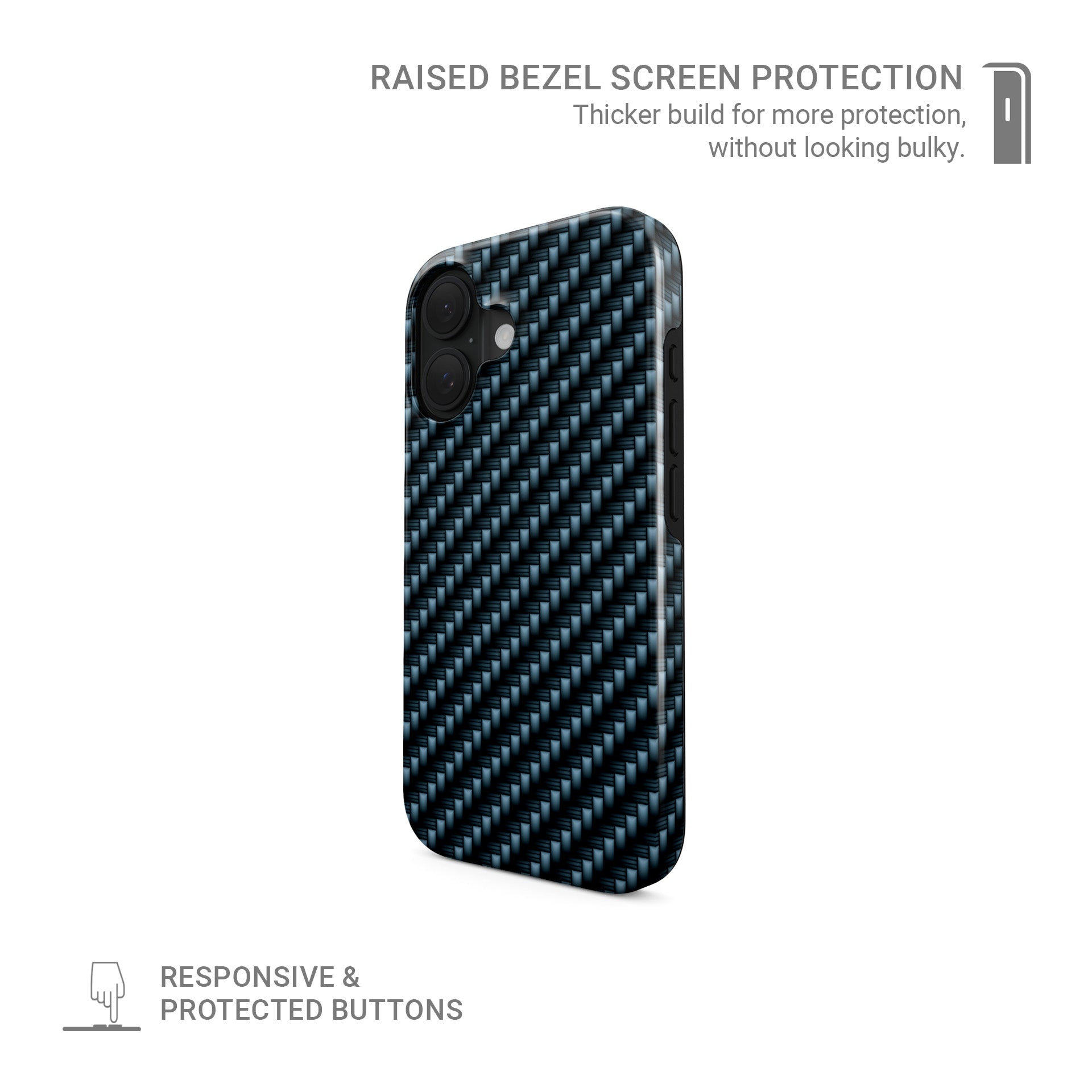 Blue carbon weave MagSafe tough phone case with glossy finish and dual layer protection