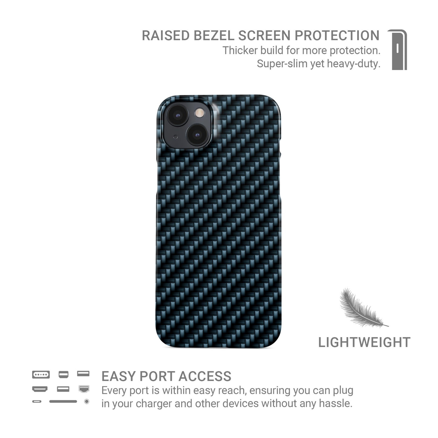 Blue carbon weave slim snap phone case with glossy high definition finish